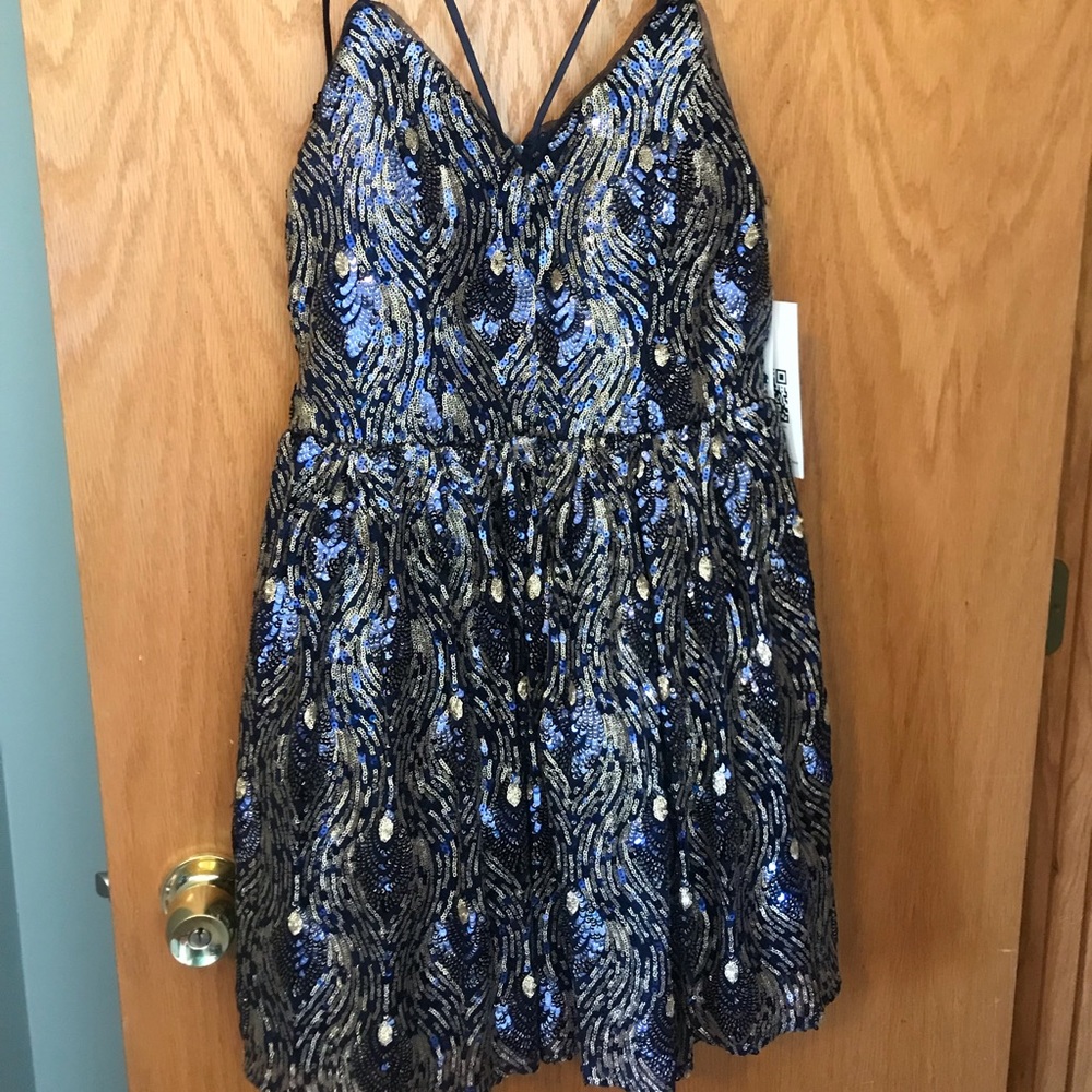 Navy & Gold Sequin Dress - Knee Length